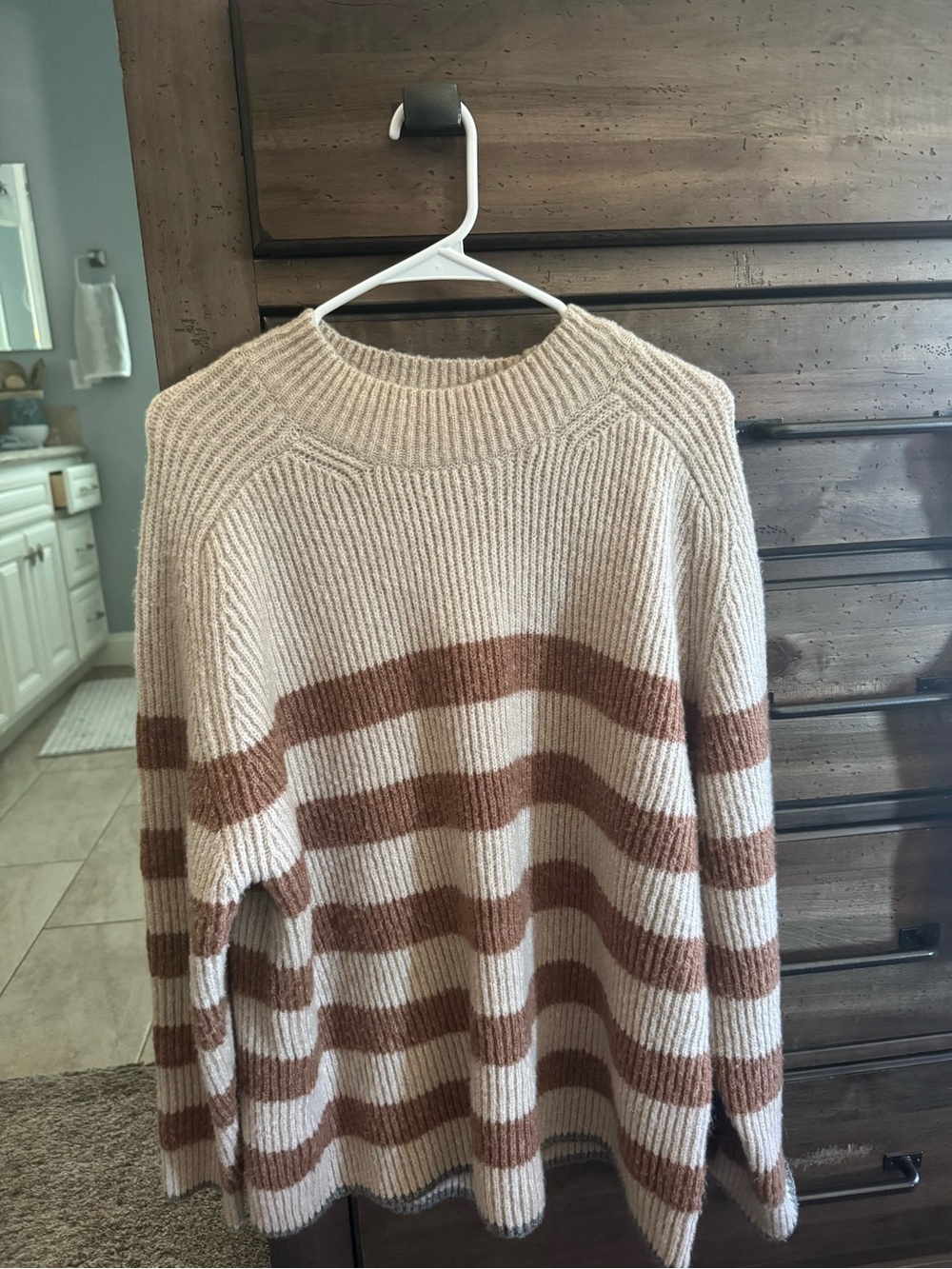 Cozy Cream & Brown Striped Crewneck Sweater